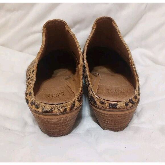 Frye Calf Fur Mule Shoe Sz 7 M Pointed Toe Leather Heels Cheetah Leopard nice - Picture 5 of 8